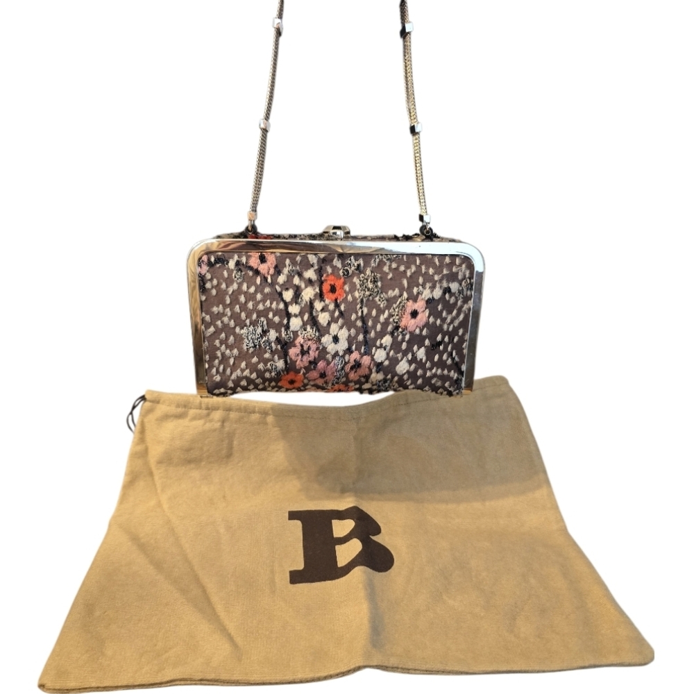 Bally Agrippa Vintage Silk Party Bag w/ Kisslock & Chain Shoulder Bag In EUC